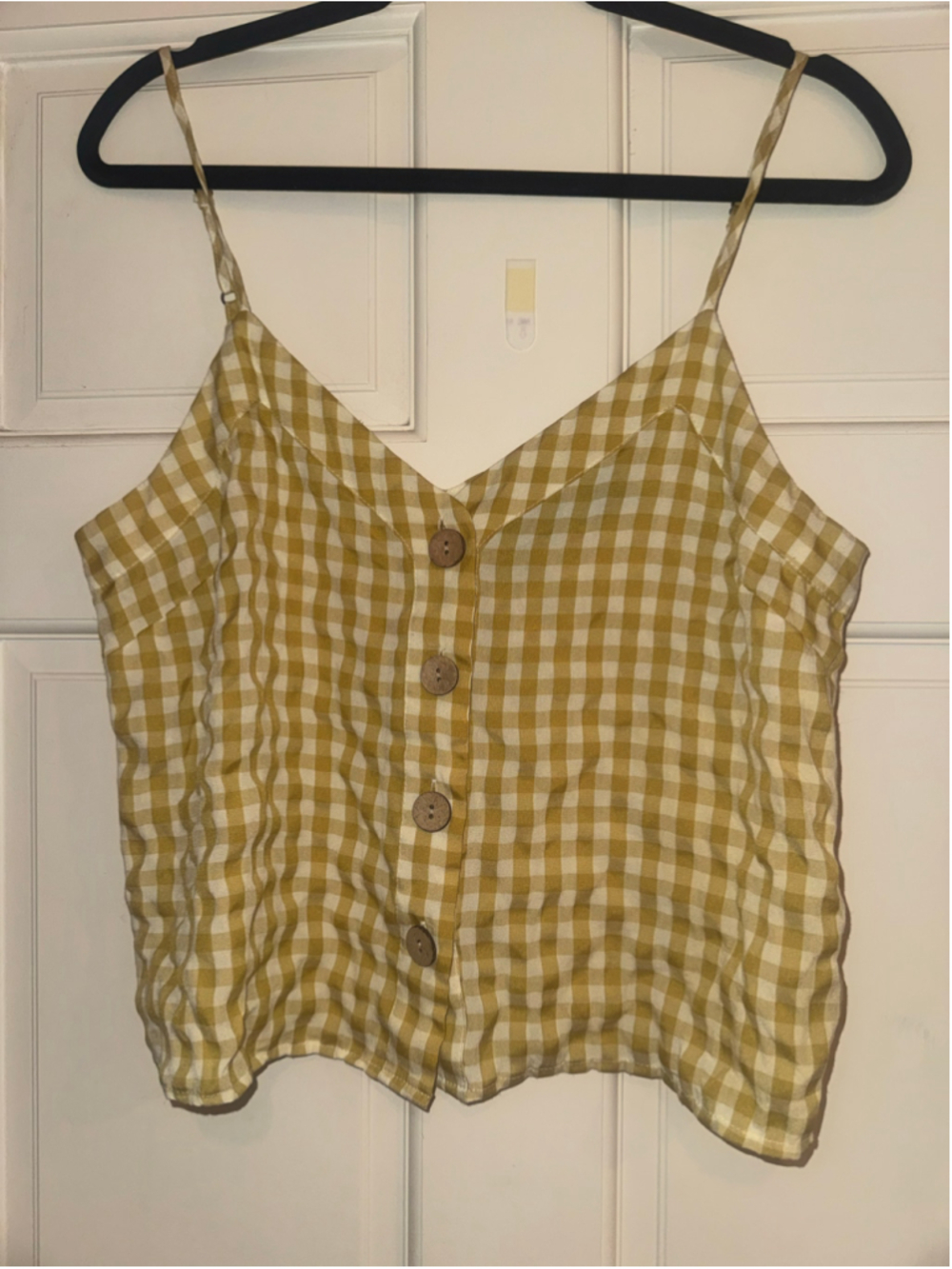 Indigo Rising Gingham Button-Front Camisole Top, Yellow/White, Size M